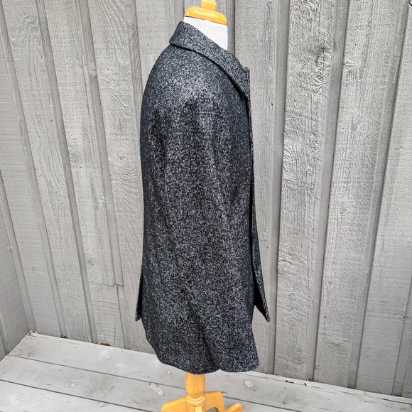 Reiss Wool Cotton Blend Black White Mid-Length Overcoat Coat Jacket - Picture 3 of 8